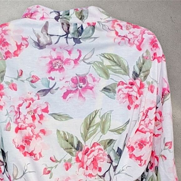 Show Me Your Mumu Knee Length Pink Floral Lightweight Jersey Kimono Robe O/S - Picture 6 of 9